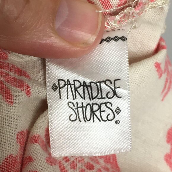 Paradise Shores Womens LINEN Blend Tunic Top M Pink Ivory PINEAPPLE Button Up - Picture 10 of 11